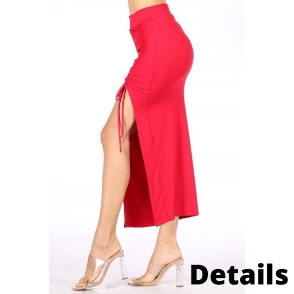 RED Asymmetrical madi Skirt Drawstring Ruched - Picture 7 of 14